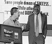 Joel Poppen (Big Brothers, Big Sisters) and Bill Russell. photo by David N. Seelig